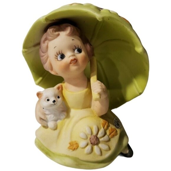 Vintage Josef Originals Happiness Is Rain Showers Girl Umbrella Puppy Figurine - Picture 6 of 8